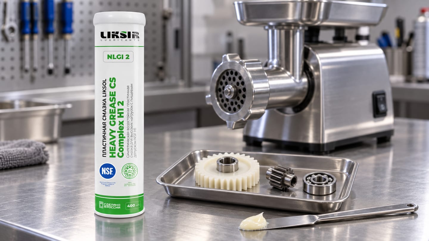 LIKSOL HEAVY GREASE CSComplex H1 и снятые зубчатые колеса редуктора электромясорубки