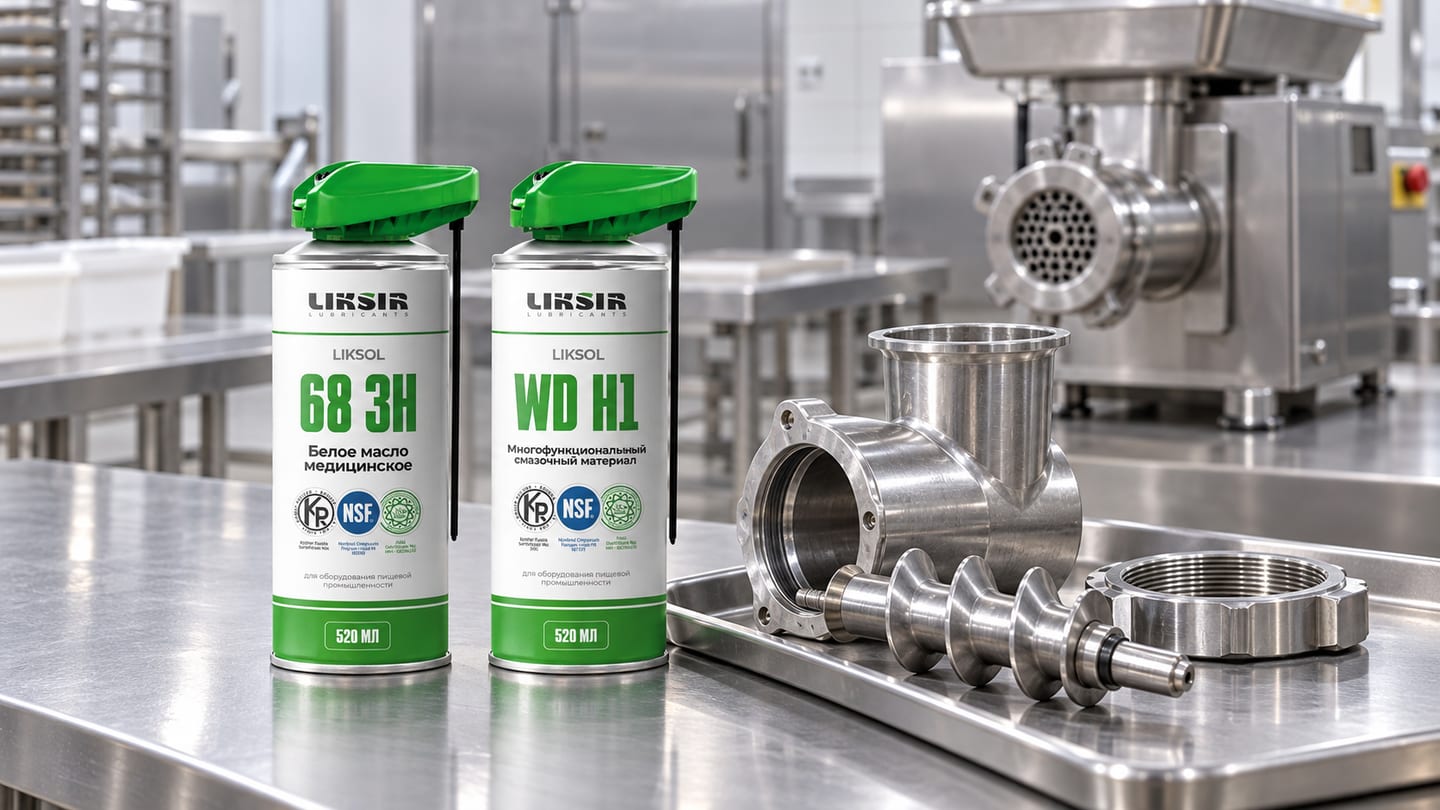 LIKSOL 68 3H Spray и LIKSOL WD H1 Spray возле вымытых и высушенных деталей мясоперерабатывающей линии